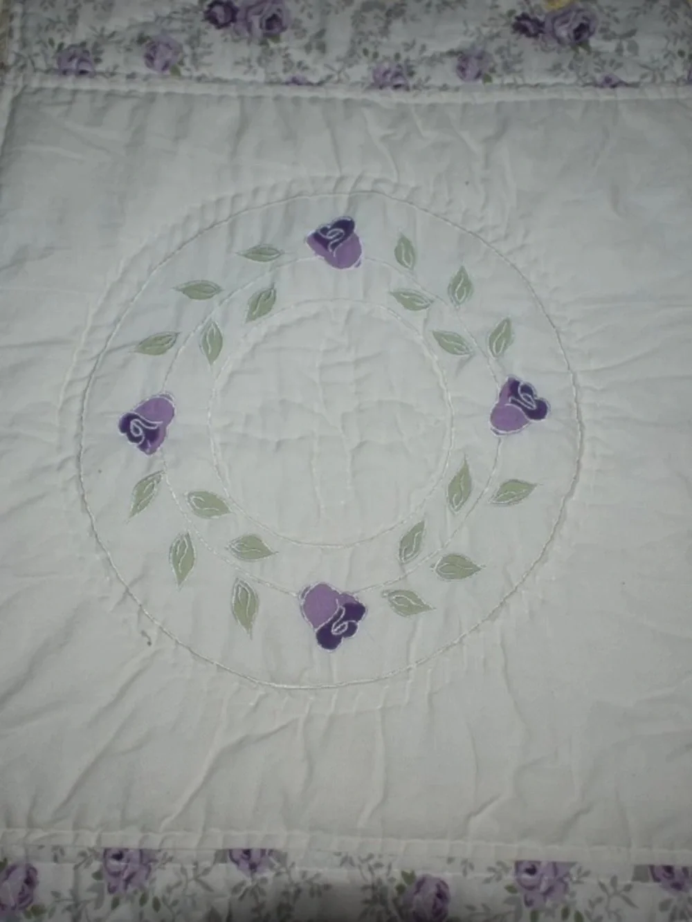 Vintage Quilt Full Queen Blanket Floral Flower embroidered Beads Country Cottage